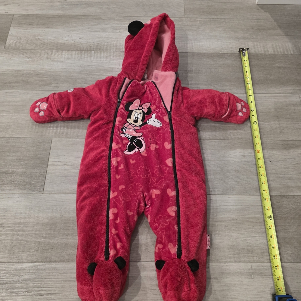 Disney Minnie Mouse Baby Bunting Suit Snowsuit Pink Fleece 6-12M Cozy One Piece